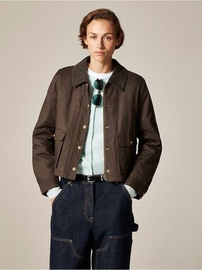 J.Crew Cropped Barn Jacket™ in Ripstop Cotton Size Small Mossy Brown